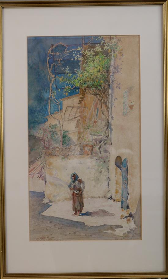 Edward Ertz (1862-1954) Mother and child beside a house 17.5 x 10in.